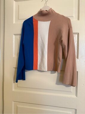 Lucy Paris Ribbed Colorblock Turtleneck Sweater in Taupe, Blue, Rust